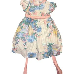 Vintage Florence Eiseman Girls Floral Dress Pink Sash Watercolor Size 5